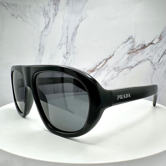 New PRADA Sunglasses PR C05S 16K08Z Black 2025 Collection Aviator Shield Mask - Picture 3 of 16